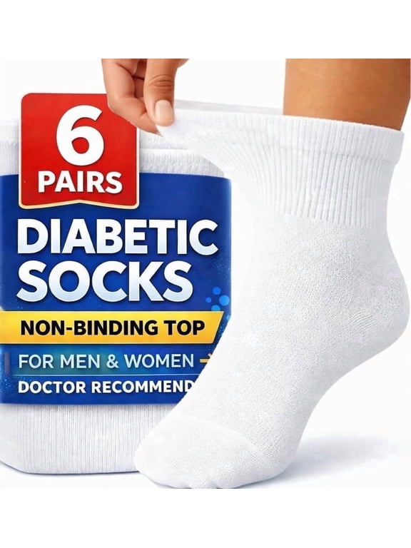 06 Pairs Value Pack Cotton Diabetic Socks Ankle for Men and Women White (Size 10-13)