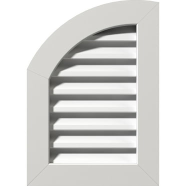 06"W x 14"H Quarter Round Top Left (11"W x 19"H Frame Size): Functional, PVC Gable Vent w/ 1" x 4" Flat Trim Frame