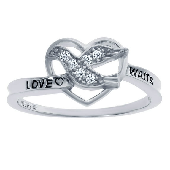 .06 cttw Diamond Heart "Love Waits" 925 Sterling Silver Ring Size 7