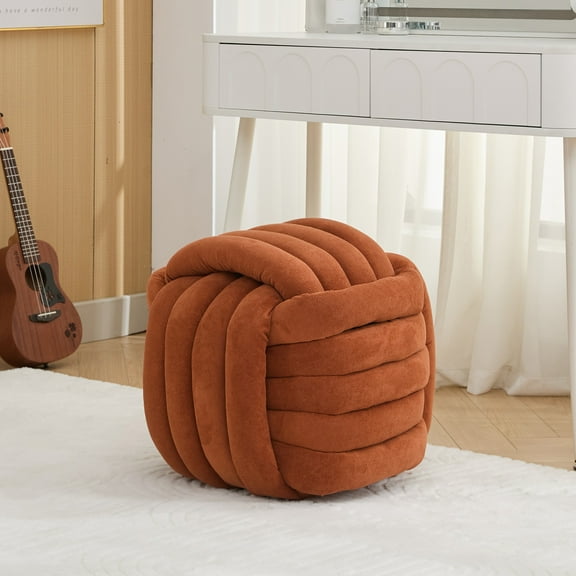 060-Chenille Fabric Modern Knot Design Ottoman Makeup Stool Footstool Comfortable & Stylish for Living Room, Bedroom