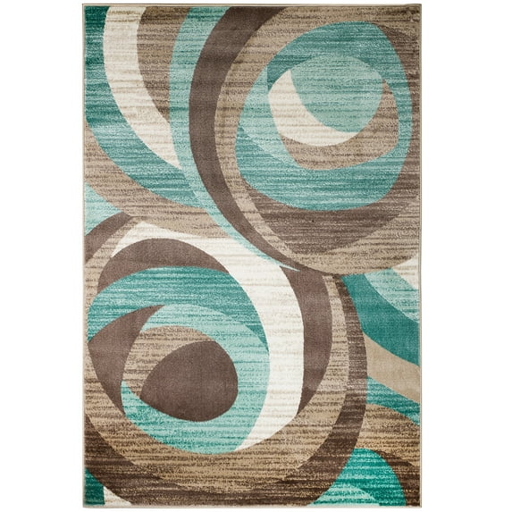 #060 SUM; Teal Circular Swirl Geometric Modern Area Rug RUG AND DECOR INC.