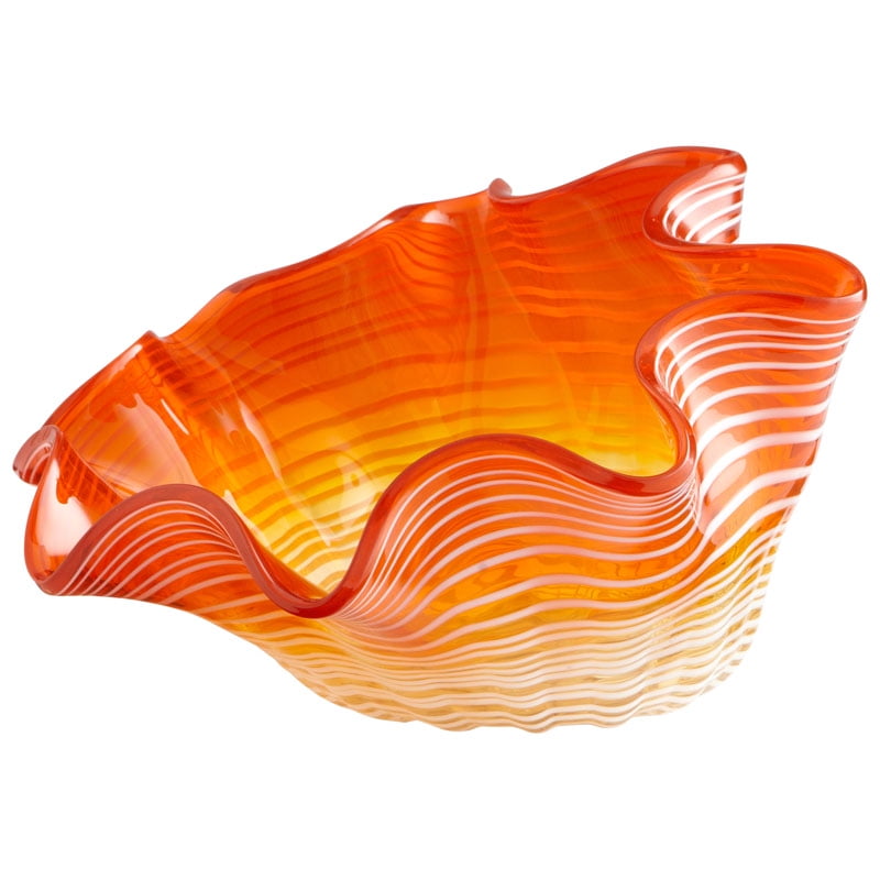 Handcrafted Orange Glass Fluted Decorative Bowl