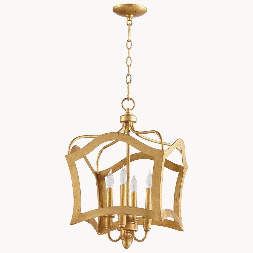 Milan 15" Gold Leaf Ornate Iron 4-Light Pendant