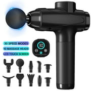 Deep Tissue Massage Gun, Fascia Gun for Body Pain Relief, 10 Replacement Heads, Impact Back Massager Gun with 30 Speeds and LED Screen, Black