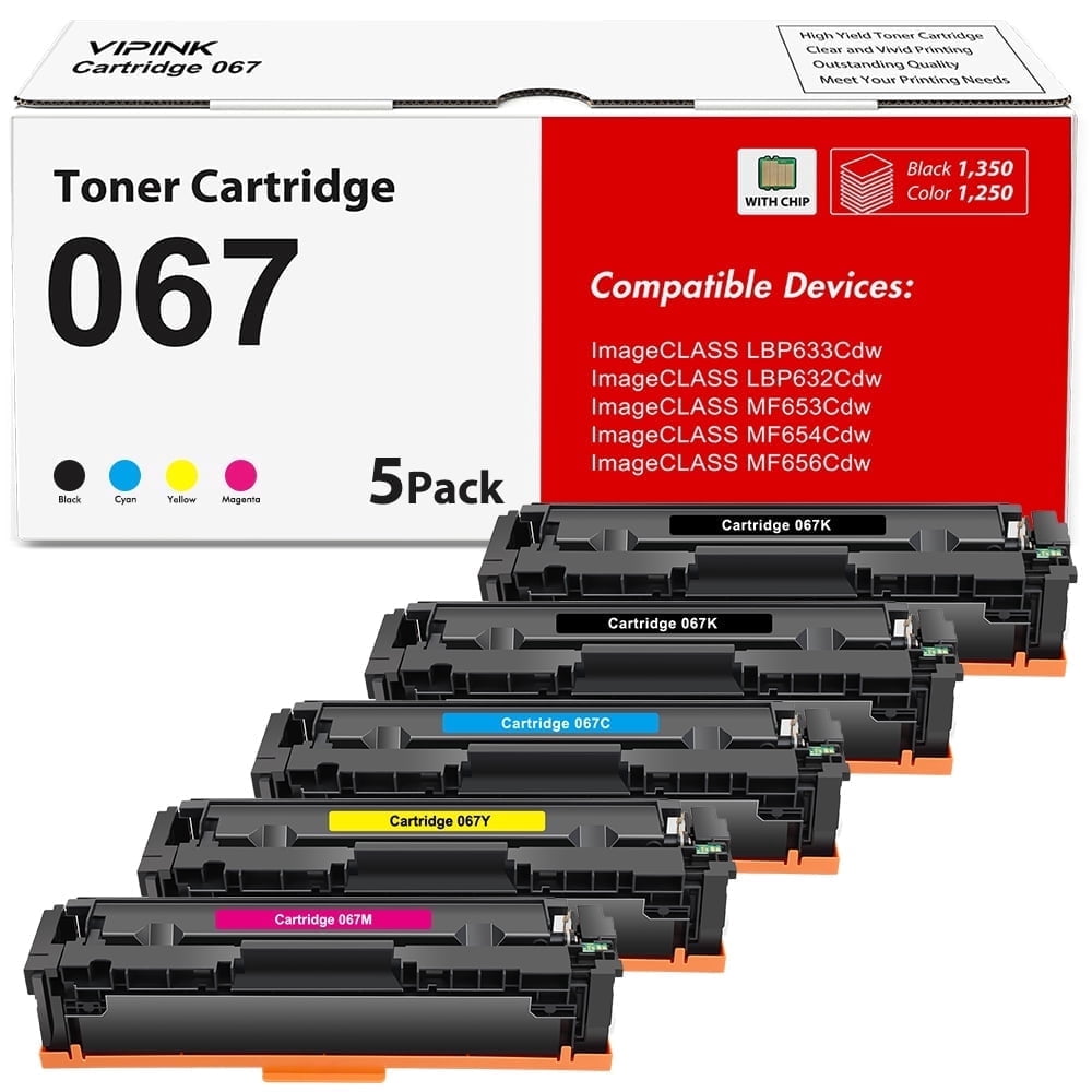 Vipink Compatible for Canon 067 067H Toner Cartridge 5-Pack for Canon imageCLASS MF656Cdw LBP632Cdw MF653Cdw LBP633Cdw MF654Cdw MF650 LBP630 Series Printer High Yield CRG067 CRG-067 Ink