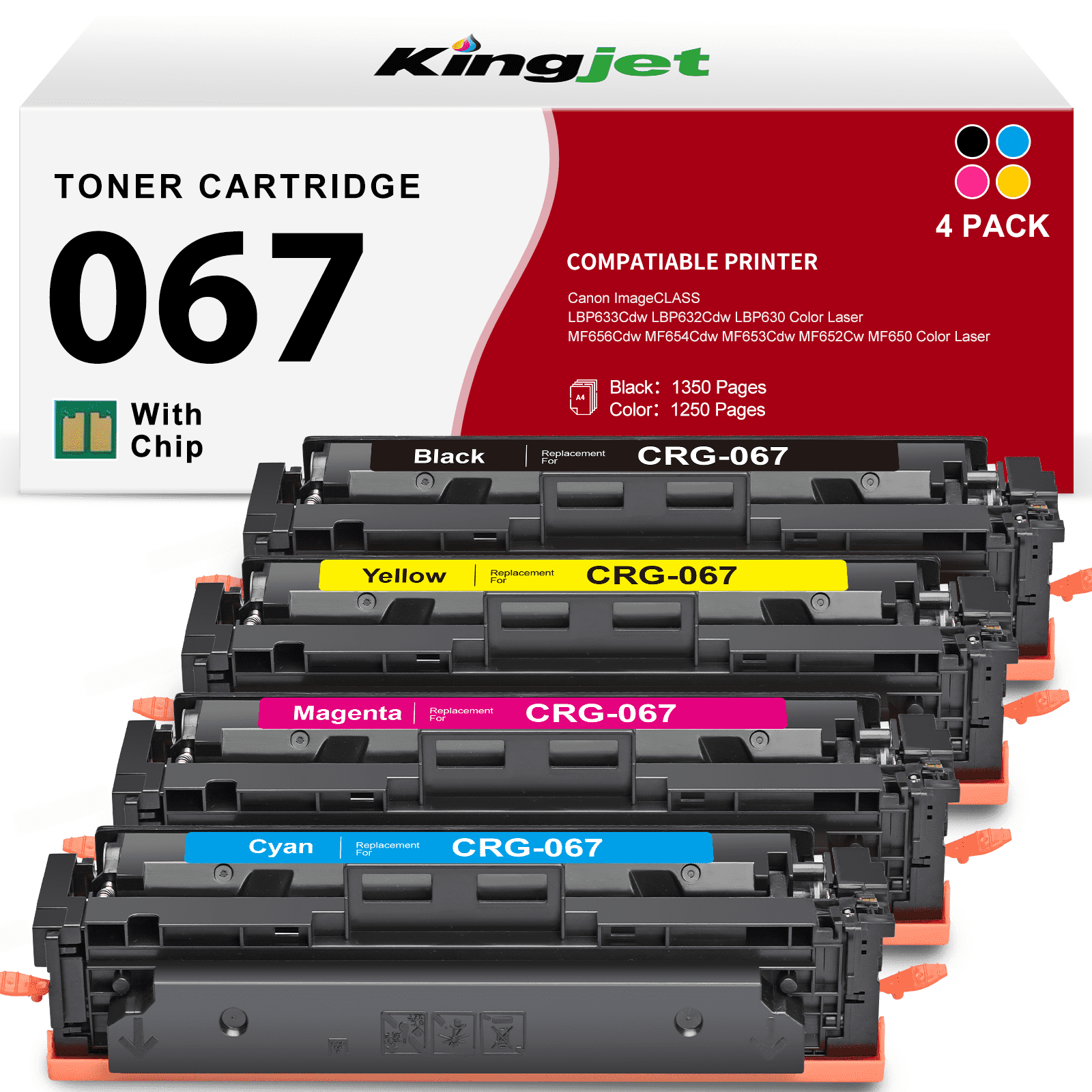 067 Toner Cartridge Compatible for Canon 067 Cartridge 067 CRG-067 067H ImageCLASS MF656Cdw MF654Cdw LBP633Cdw LBP632Cdw High Yield (4 Pack)
