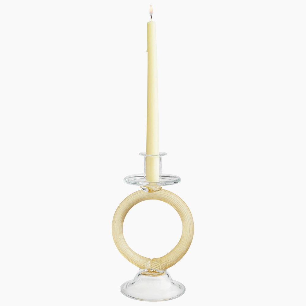 Modern Gold Luxe Glass Candlestick Holder 8.5" High