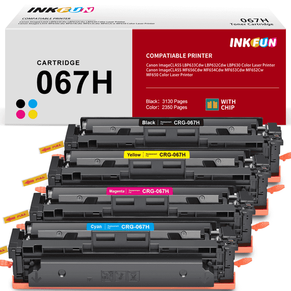067H 067 Toner Compatible for Canon 067H Toner Cartridge for Canon 067 CRG-067H Toner (Black Cyan Magenta Yellow)
