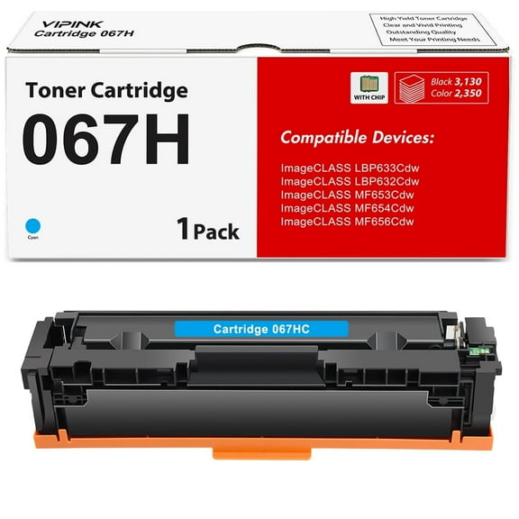 067H 1-PACK Toner Cartidge Compatible for Canon 067H Cartidge 067H imageCLASS MF656Cdw LBP632Cdw MF653Cdw LBP633Cdw MF654Cdw Series Printer High Yield CRG-067 INK (Cyan)