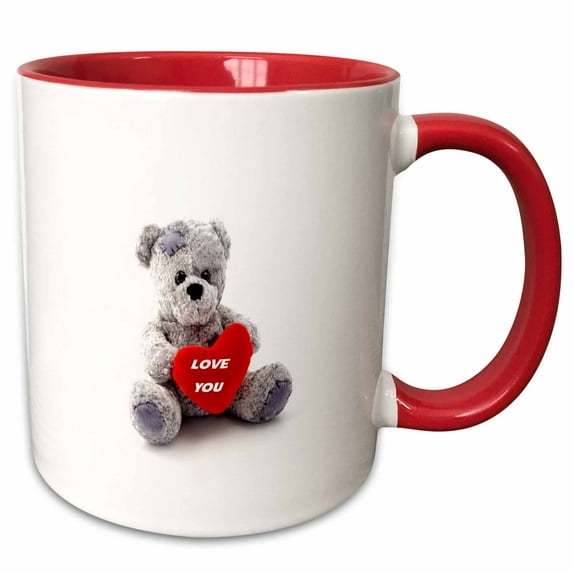 3drose, 06875,,,cute Teddy Bear Holding Heart, 15oz Two-tone Red Mug