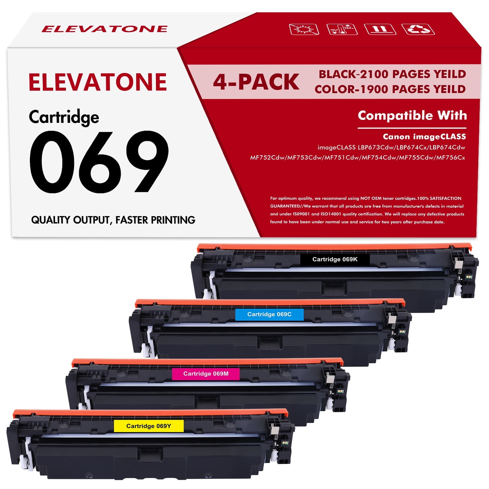 KALOKING 069 High Yield Toner Cartridge 4-Pack For Canon ImageCLASS MF753Cdw MF751Cdw LBP674Cdw Printers - Remanufactured, 2100 Page Yield Black, 1900 Color