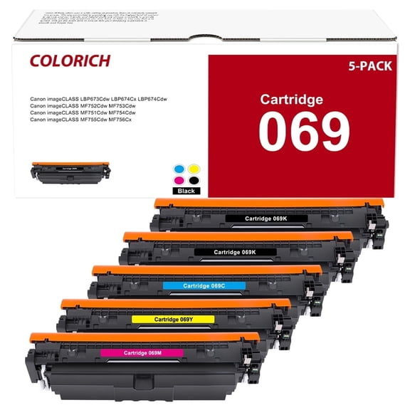 Colorich 069 069H Toner Cartridge Set Compatible for Canon 069 069H CRG-069 Toner Cartridge Set Canon imageCLASS MF753Cdw MF751Cdw LBP674Cdw LBP673Cdw Printer(KCMY 5-Pack)