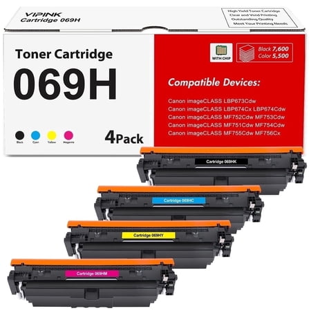 Vipink 069H 069 Toner Cartridge Compatible for Canon 069H Toner Cartridge Set Canon imageCLASS MF753Cdw MF751Cdw LBP674Cdw LBP674Cx MF752Cdw Printer (4-Pack)