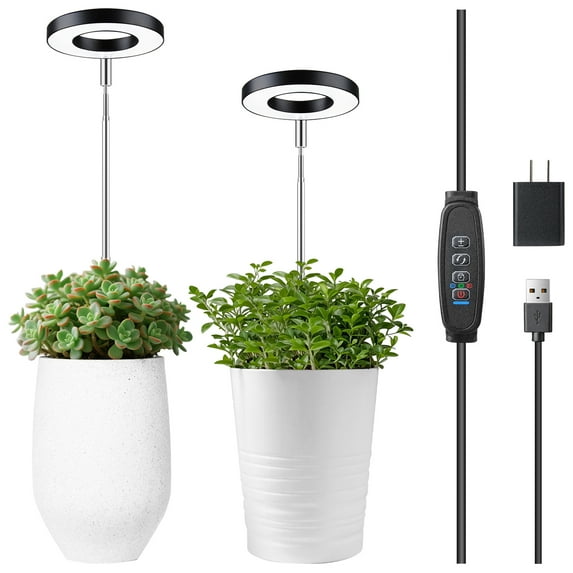 LED Plant Grow Light,2 Head 6000K Full Spectrum Plant Light with Auto On/Off Timer&10 Brightness,Height Adjustable Growth Light Growing Lamp for Indoor Plants Green House Hydroponics Succulent,Black