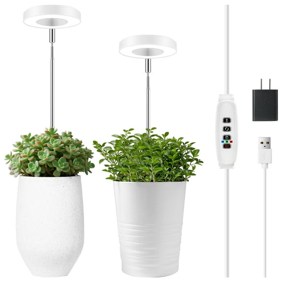 LED Plant Grow Light,2 Head 6000K Full Spectrum Plant Light with Auto On/Off Timer&10 Brightness,Height Adjustable Growth Light Growing Lamp for Indoor Plants Green House Hydroponics Succulent,White