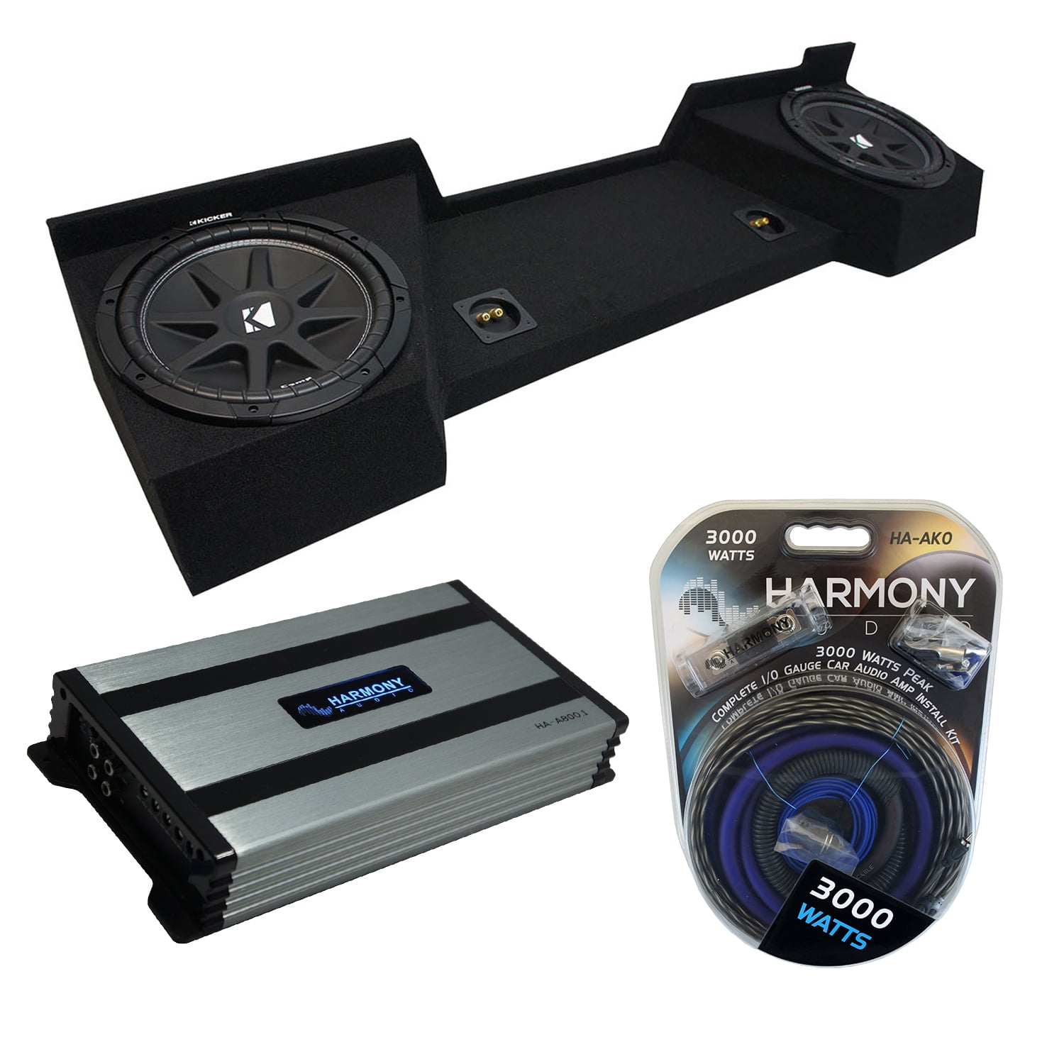 "Kicker Comp C12 Dual 12"" Sub Box & HAA800.1 Amp for 0713 Chevy