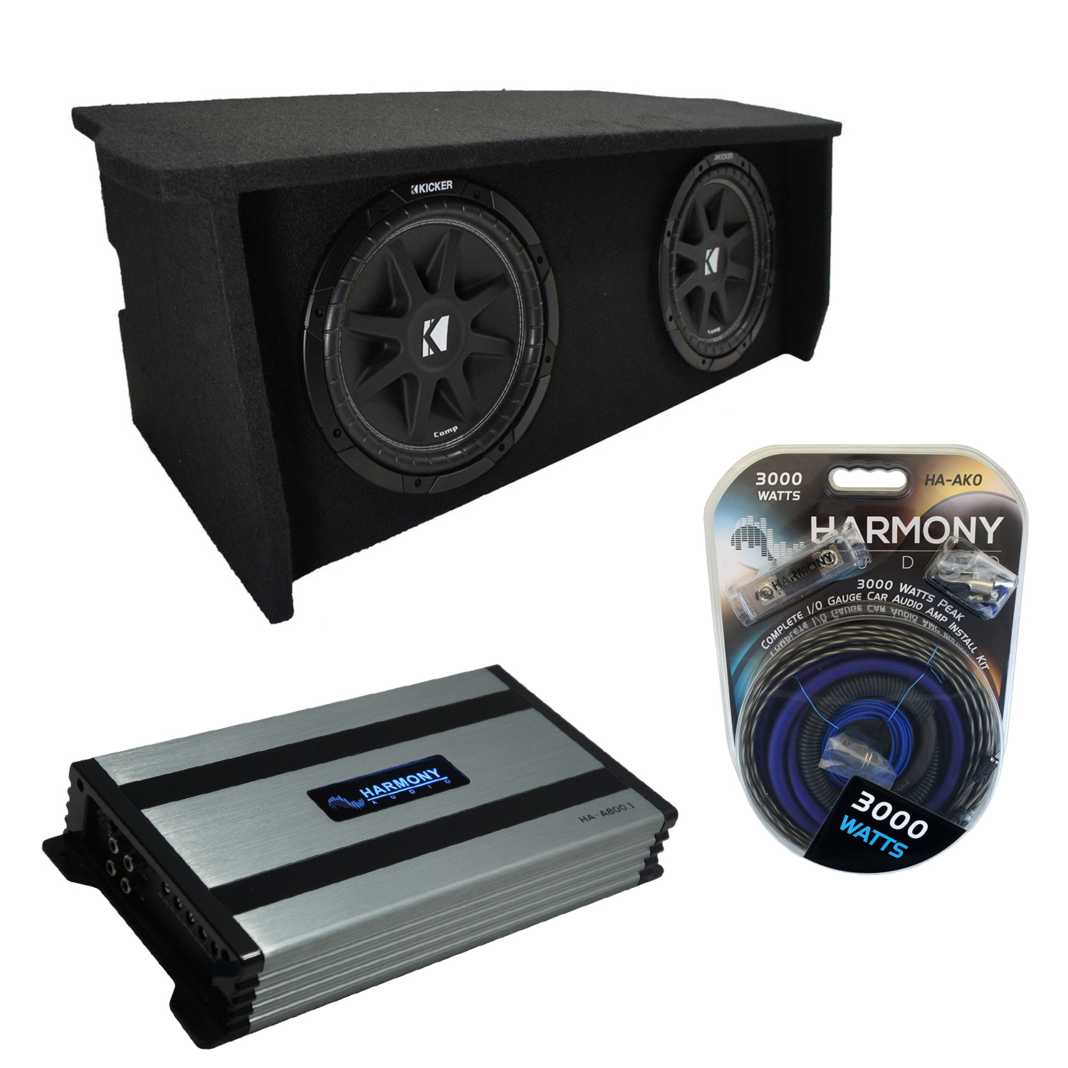 0718 Jeep Wrangler 2 Door Dual 12" Enclosure Kicker 43C124 Sub Box & HAA800.1