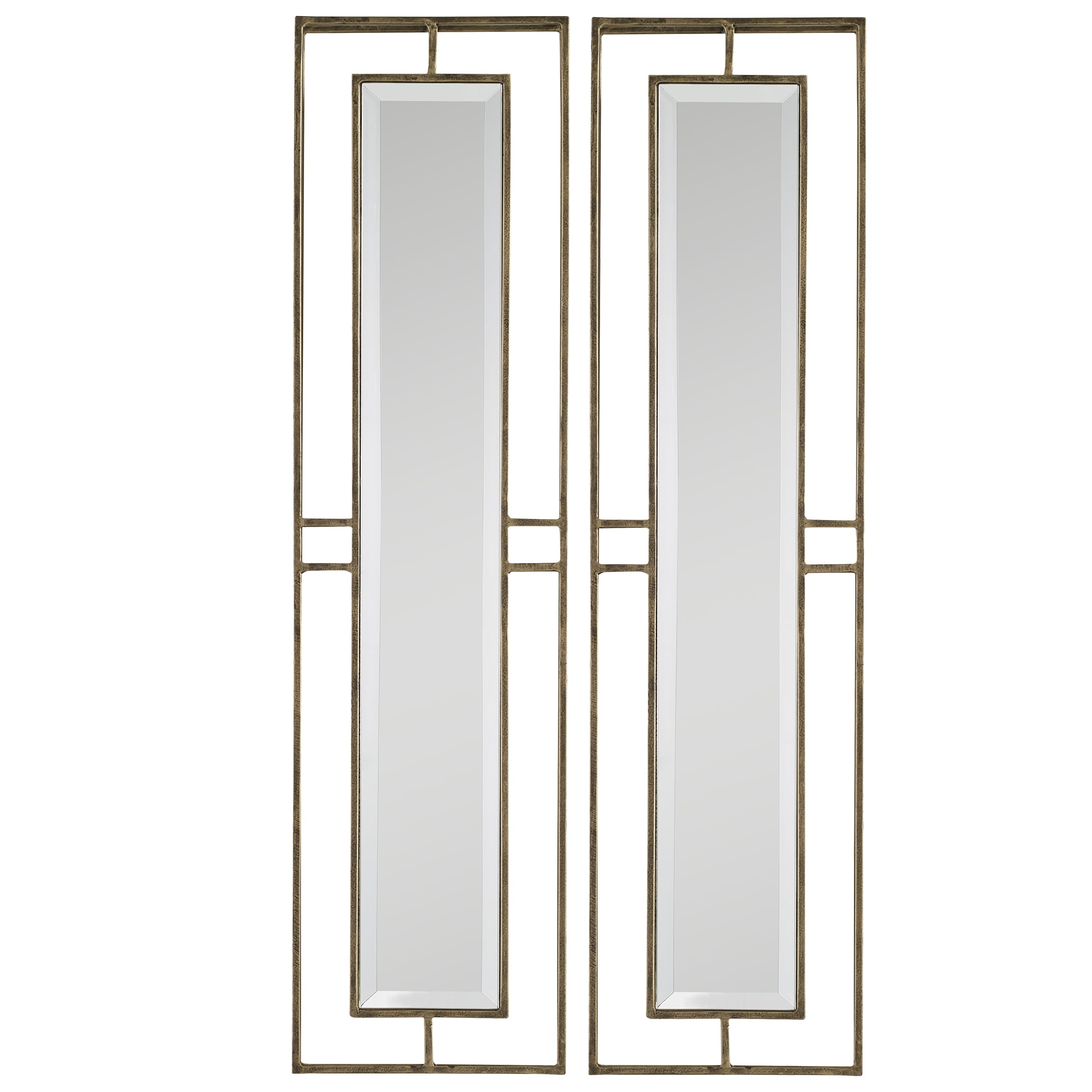 Antiqued Gold Rectangular Metal Frame Mirrors, Set of 2