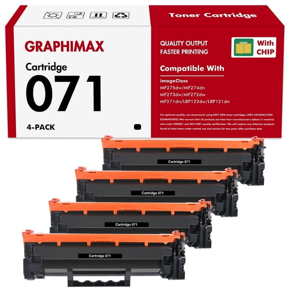 071 Toner Cartridge with Chip 4-Pack Compatible for Canon 071 071H CRG 071 imageClass LBP122dw MF272dw MF273dw MF275dw MF274dn MF271dn LBP121dn Printer Black