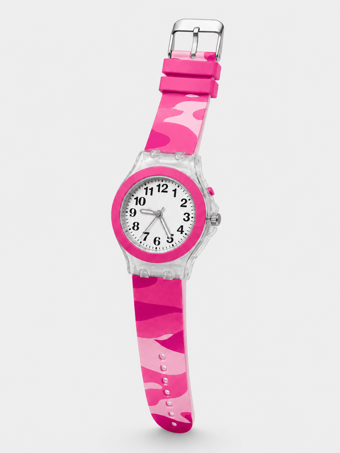 ACCUTIME FLASHING TRANSLUCENT CASE PLASTIC PINK CAMO STRAP - 072215WM