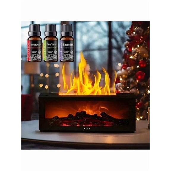 0731 Upgraded Fireplace Diffuser  7-Color LED Flame Effect, 300ml Large Capacity, Remote & Timer
