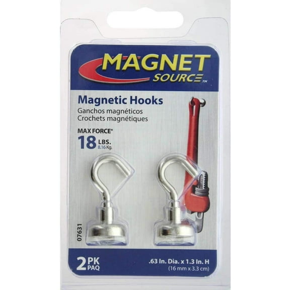 Master Magnetics Neodymium Magnetic Hook Chrome Plated - 2 Pack, 3 In Diameter, 1/4 In H