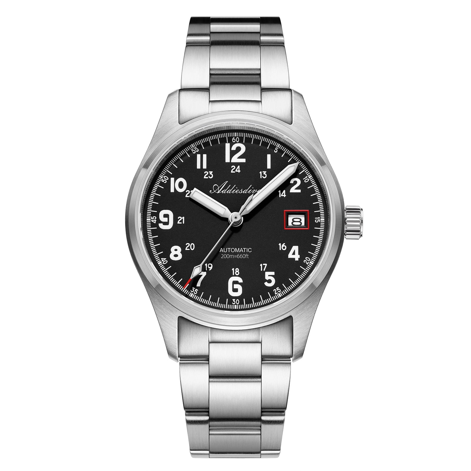 ADDIESDIVE Men's Automatic Watch NH35A Movement Dive Watch 200M Waterproof 316L Stainless Steel Sapphire Crystal Luminous Analog Wristwatch for Men Black Dial