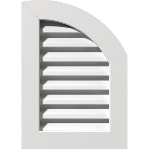 08"W x 32"H Quarter Round Top Right (13"W x 37"H Frame Size): Functional, PVC Gable Vent w/ 1" x 4" Flat Trim Frame