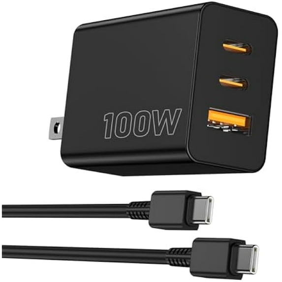 0829 100W USB C Charger ,3 Port GaN+ USB-C Wall Charger Block,100watt Type C Multi Port power Super Fast Charging Block Adapter&6FT Cable for iPhone 16/15 Plus, iPad,Samsung Galaxy,MacBook