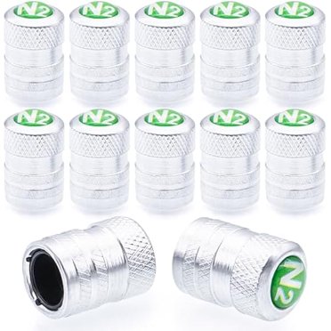 GWR 12-Pack Aluminum Nitrogen N2 Valve Stem Caps – Green Anodized With Silicone Seal