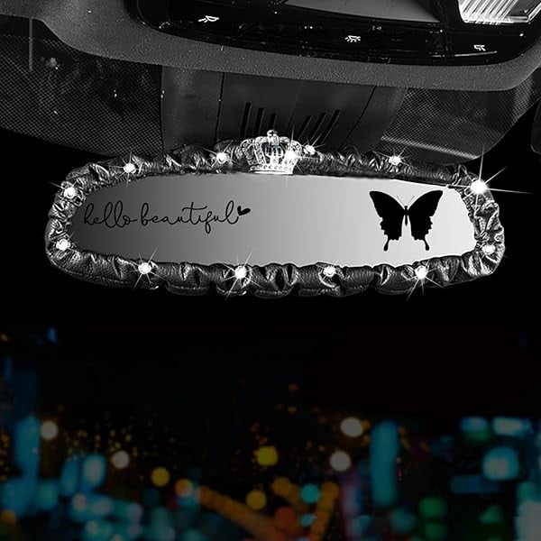 0829 3 PCS Bling Bling Rearview Mirror Cover, Elastic PU Leather Auto ...