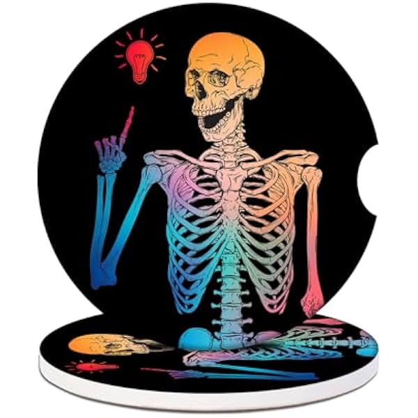 Skull Car Coasters (2 Pack) - Absorbent Ceramic Cup Holder Inserts, Funny Gothic Truck Accessories
