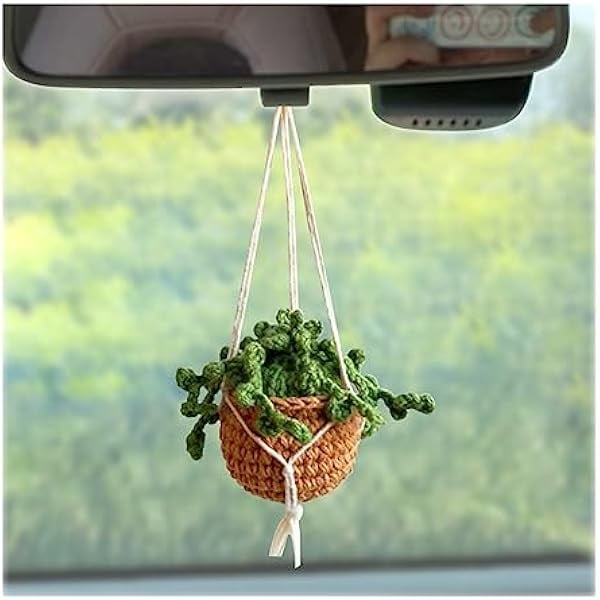 Cute Crochet Car Accessories For Women Rear View Mirror Accessories, Handmade