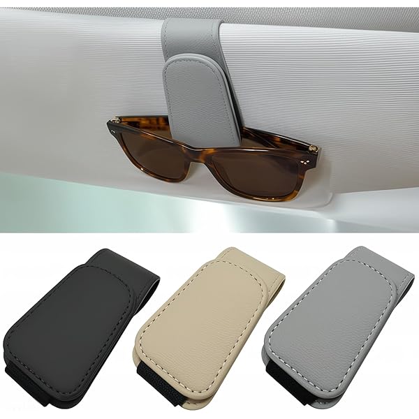 Magnetic Leather Sunglass Holder Clip – Car Sun Visor Eyeglass Hanger, Unbranded