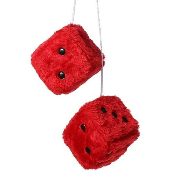 0829 Fuzzy Dice for Car Mirror, 1 Pair of Retro 2.75 Fuzzy Dice for Rear View Mirror with White Dots for Car Interior Hanging Ornament Decoration (Red)