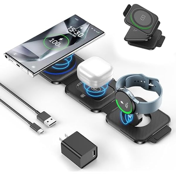 Multi Travel Charger for Samsung, Foldable Wireless Watch Charger for