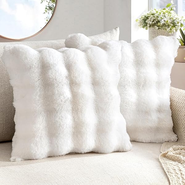 0829 Pack of 2 Decorative Pillow Covers Thick Soft Plush Faux Fur Throw ...