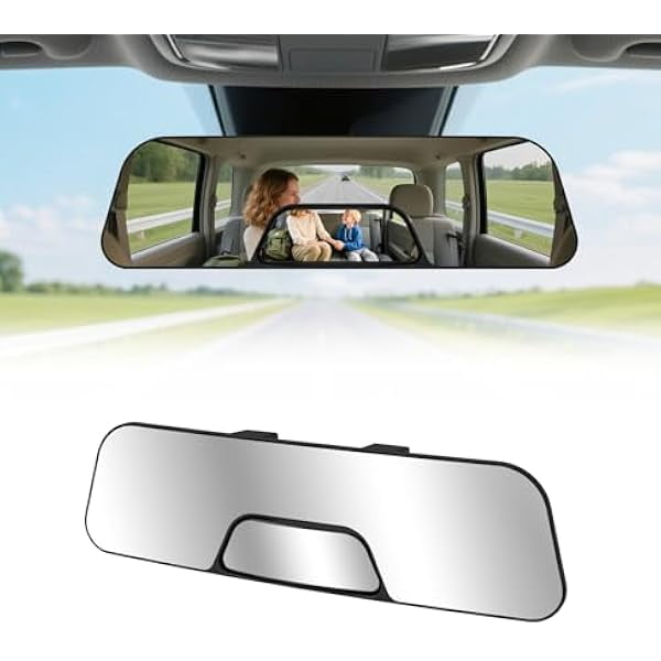Dependable Direct Universal 12 Inch Interior Clip On Panoramic Rearview Mirror - Clear Tint - Wide Angle - For use in Car, SUV, Truck