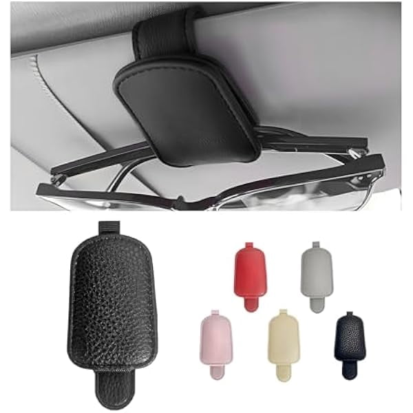 Magnetic Car Visor Sunglasses Holder - PU Leather Clip For Glasses, Tickets & Cards | Universal Fit, No Tools Needed