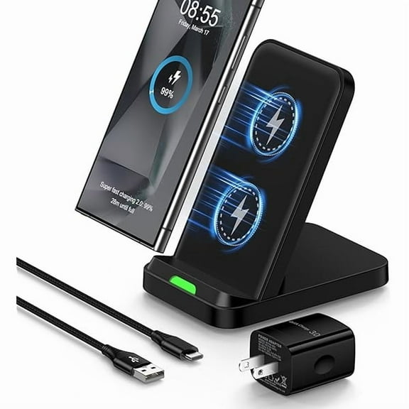 Wireless Charger Stand,15W Fast Desk Charging Station Android Wireless Charging Pad with Adapter for Motorola razr+2024//Edge,Galaxy S25/S24/S23,Pixel 9 8 7