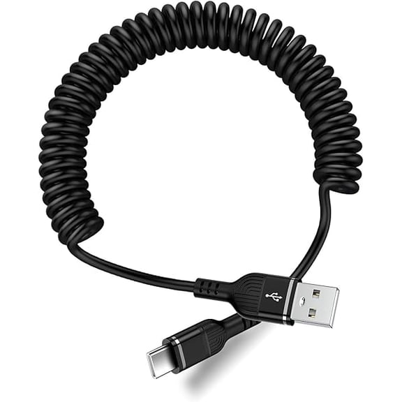 0829 iPhone 16 Plus Car Charger Cable Coiled Charger Cord USB-C for iPhone 16e/16/16 Plus/16 Pro/16 Pro Max/15 Plus/15 Pro/15 Pro Max,4FT Curly USB A to USB C Cable,Android Auto Coiled Cord for Car
