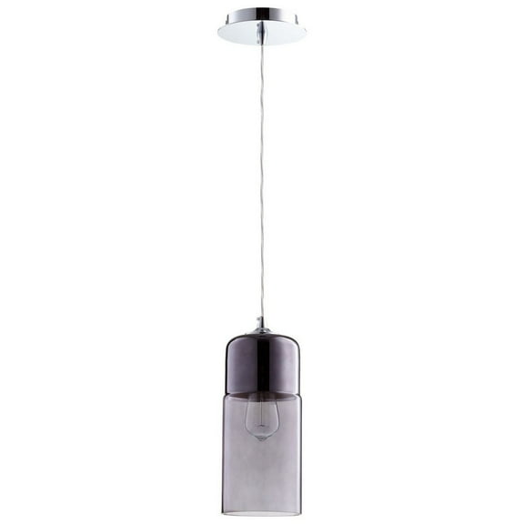 08547-Cyan lighting-Berdan - One Light Pendant - 5 Inches Wide by 14.5 Inches High-Chrome Finish-Smoke Glass Color
