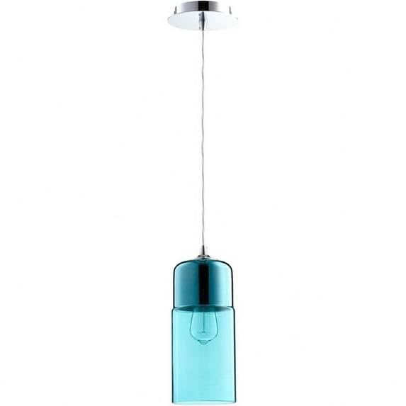 08548-Cyan lighting-Berdan - One Light Pendant - 5 Inches Wide by 14.5 Inches High-Chrome Finish-Blue Glass Color
