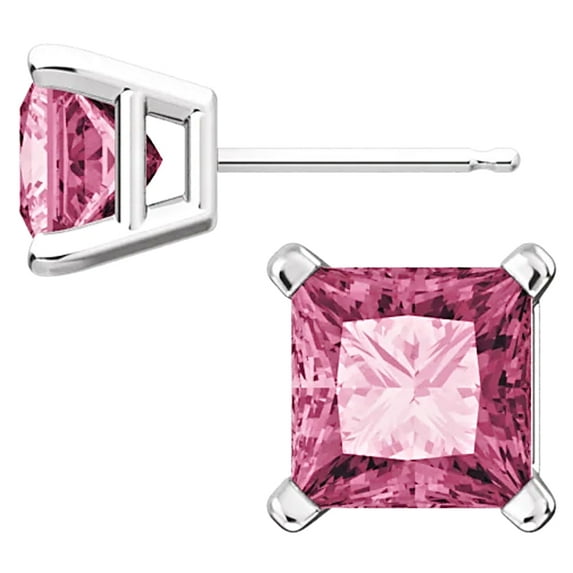 08mm Princess Cut Tourmaline Ice CZ Basket Set Sterling Silver Stud Earrings