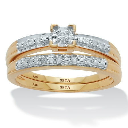 .09 TCW Diamond 18K Gold-Plated Sterling Silver Bridal Set