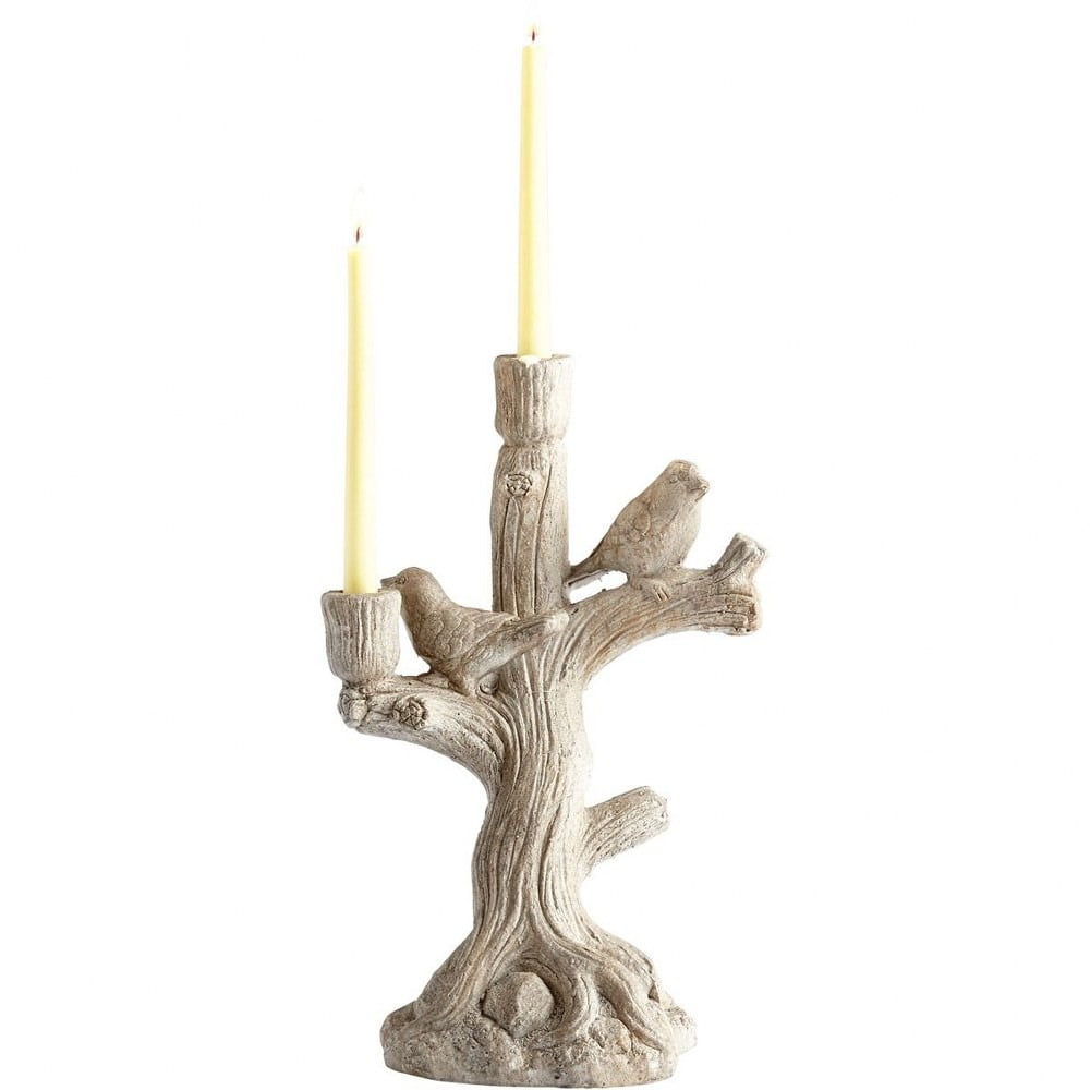 Contemporary Gray Branch Detail 3-Bird Candelabra