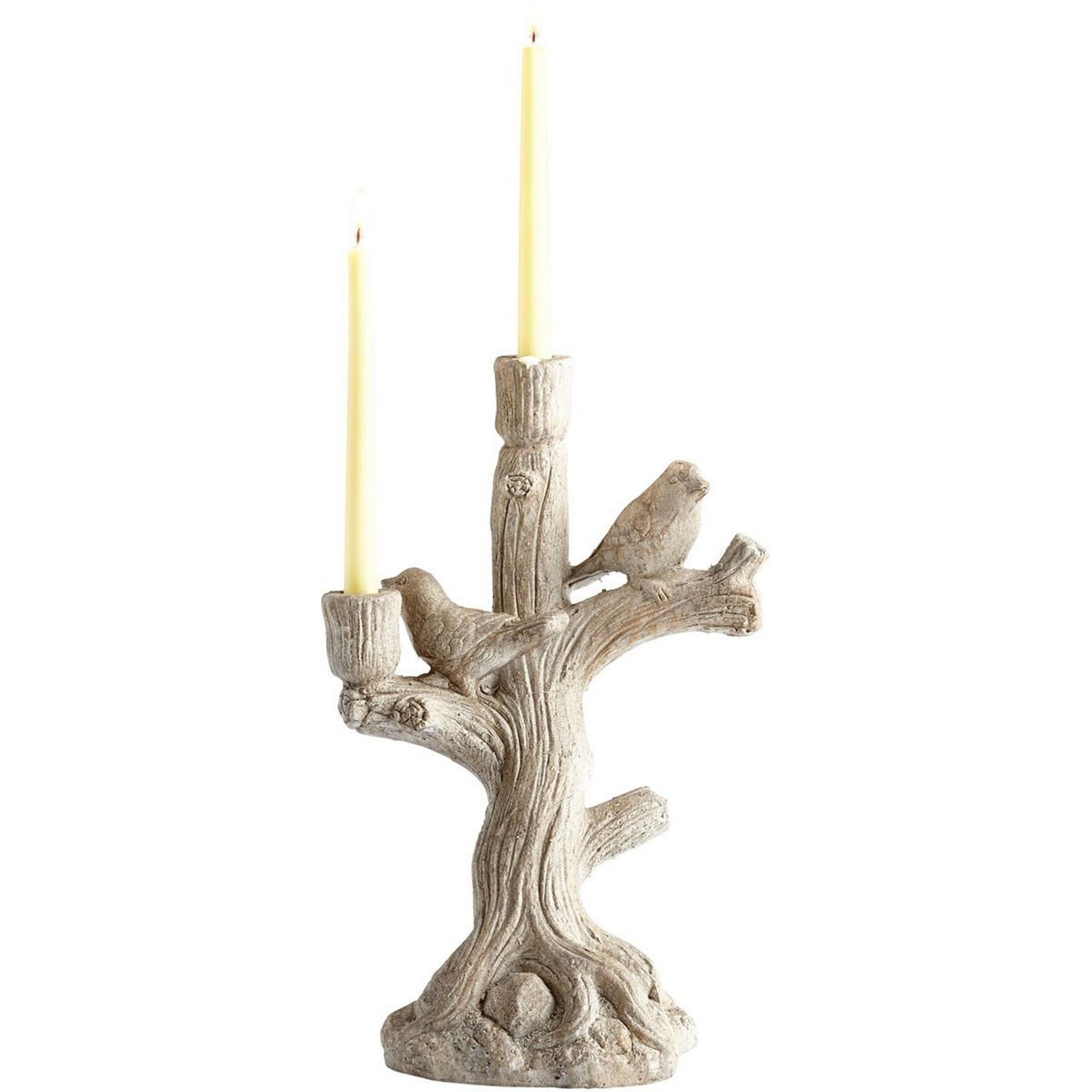 Contemporary Gray Branch Detail 3-Bird Candelabra