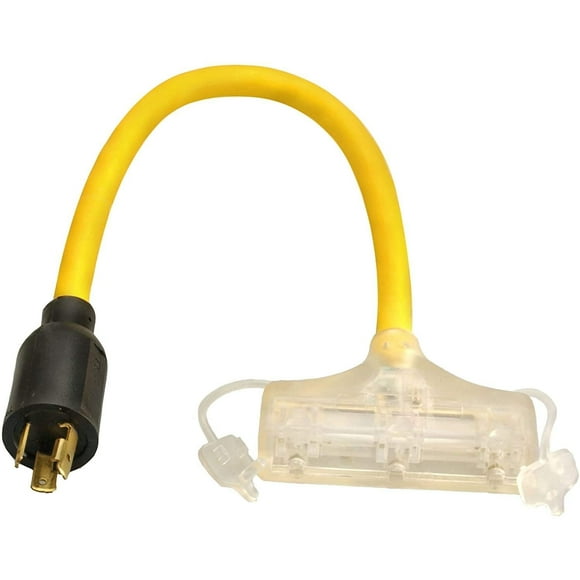 09084 Generator Power Cord Adapter, 12/3 Splitter 3-way Adapter, L5-20P to 3 Lighted 5-15R, 2-FootTwo Pack