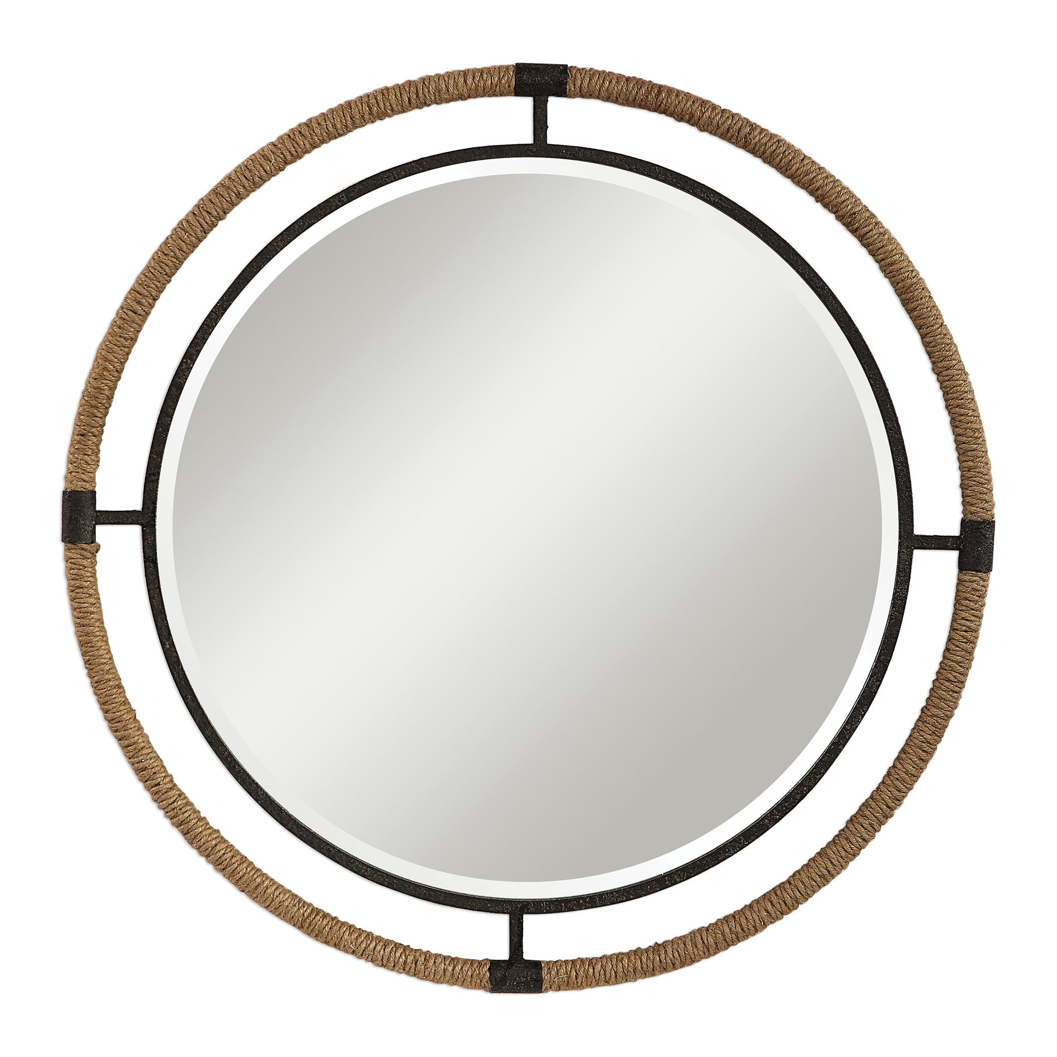 Melville Rustic 29.5" Round Mirror with Natural Rope Accent