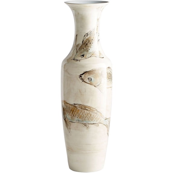 09883-Cyan lighting-Playing Koi - Vase - 9.75 Inches Wide by 31.25 Inches High
